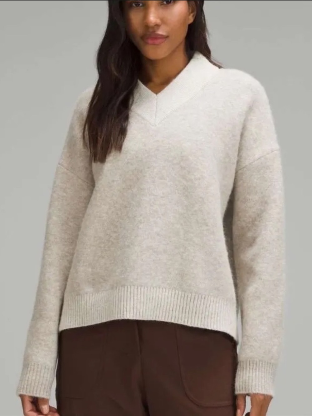 Lululemon Alpaca Wool-Blend V-Neck Sweater Heathered White Opal